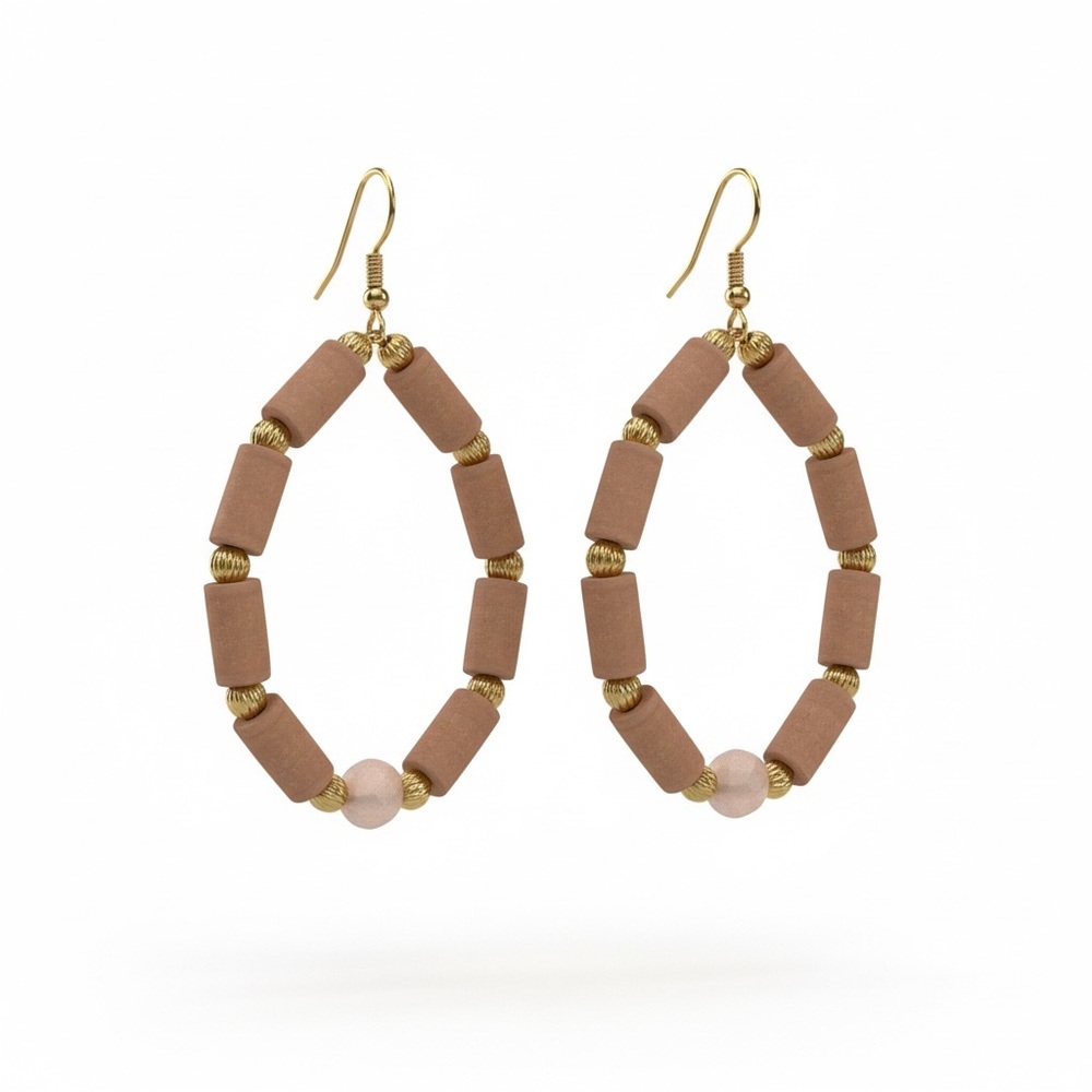 Earthy Matte Brown & Gold Beaded Hoop Earrings